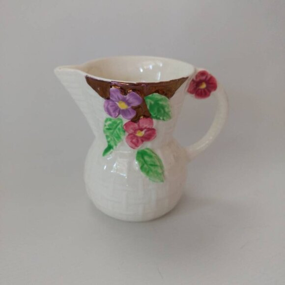 Vintage Wade Ceramic Creamer Mini Pitcher Flower Basket Weave England - Picture 10 of 11